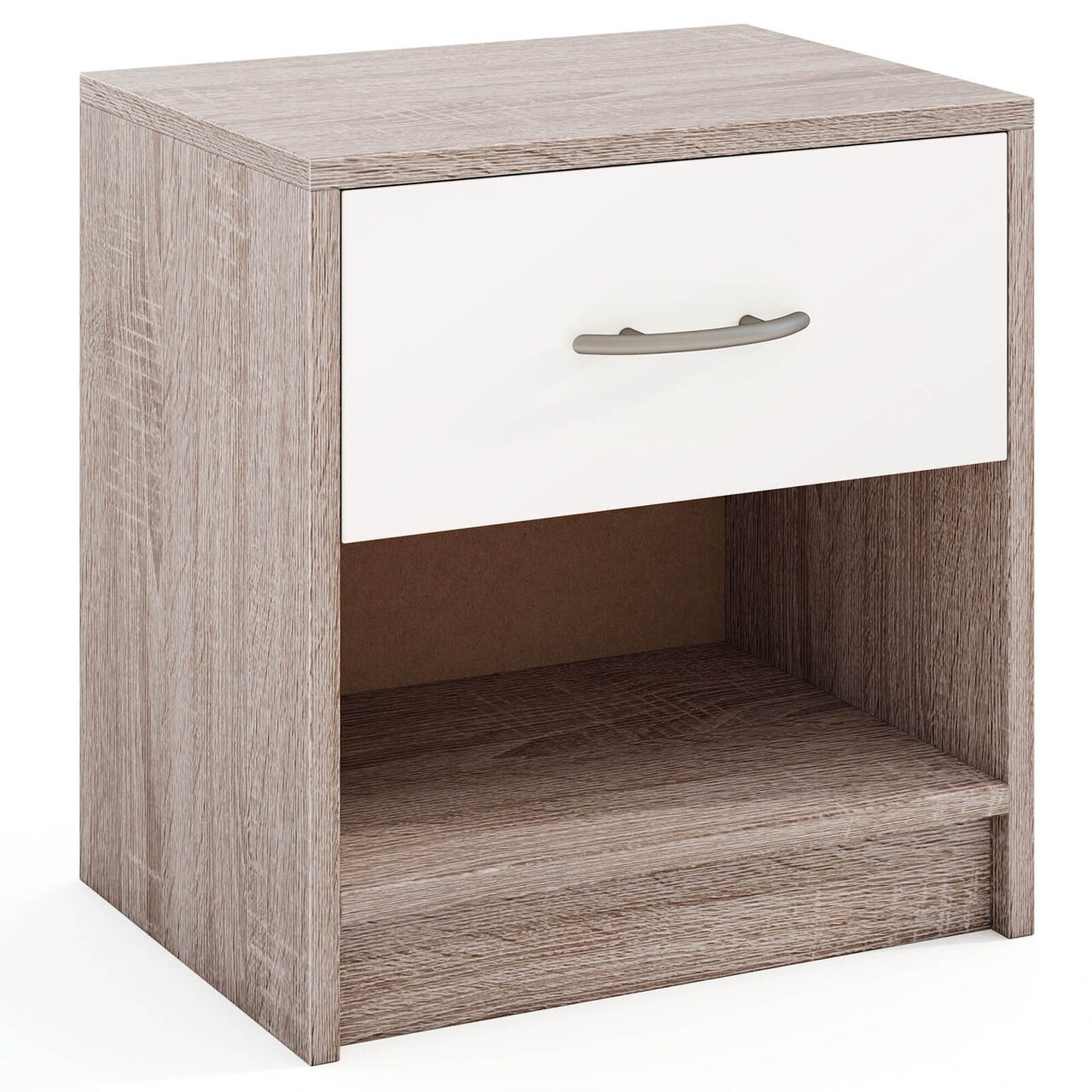 Costway Modern Nightstand Bedside Table with Drawer Open Storage Shelf for Small Spaces Light Gray/Oak&White/Natural&White/Natural/White/Dark Gray/Brown